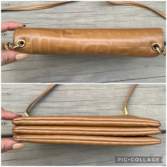 Due Fratelli tan cognac embossed leather crossbody bag purse - Picture 4 of 15